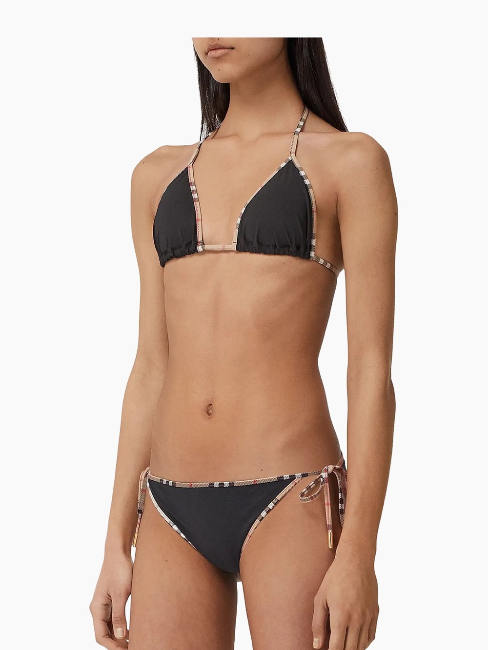 Burberry Black Triangle Bikini with Signature Check Trim